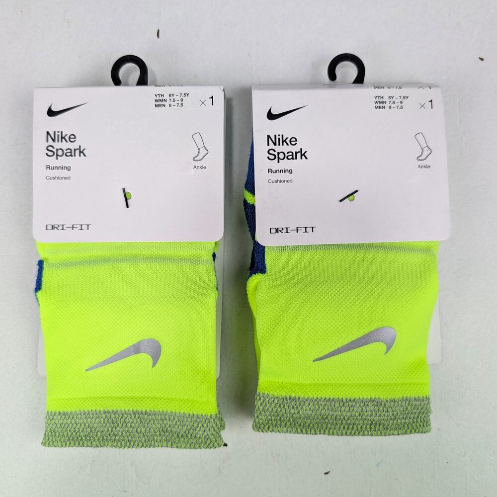 Nike Spark Ankle Running Socks 2 Pair Bundle - Volt - W7.5-9 - M6-7.5
